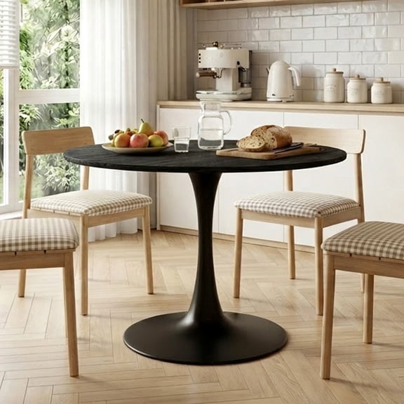 Ktaxon Modern Dining Table for 4, Pedestal Dining Room Kitchen Table 39.4" Round Table, Multifunctional Use for Dining, Tea & Lounge, Mid-Century Tulip Design, Sturdy Base, Black
