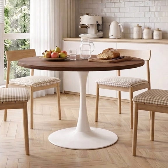 Ktaxon Modern Dining Table for 4, Pedestal Dining Room Kitchen Table 39.4" Round Table, Multifunctional Use for Dining, Tea & Lounge, Walnut