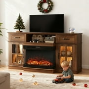 Ktaxon Modern 70" TV Stand with Fireplace, Entertainment Center with 36in Heater for 55/60/65/70" TVs with 2 Doors, Drawers & Shelves, Black Oak