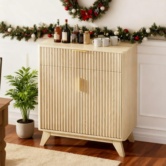 Ktaxon Modern Fluted Sideboard with 2 Doors & 1 Drawer, Accent Storage Cupboard Pantry for Kitchen, Dining  Room, Living Room, Hallway TV Console Table