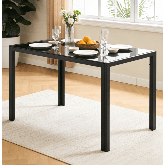Ktaxon Modern Glass Dining Table for 4, 47" Rectangle Kitchen Table for Dinette, Breakfast, Dinner Table with Tempered Glass Tabletop, 47.2" x 27.6" x 29.5"