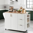 thumbnail image 1 of Ktaxon Modern Kitchen Island Cart, 44.7" Rolling Island Table with Drop Leaf & Extra Storage, Multifuctional Kitchen Cart for Food Prep, White, 1 of 7