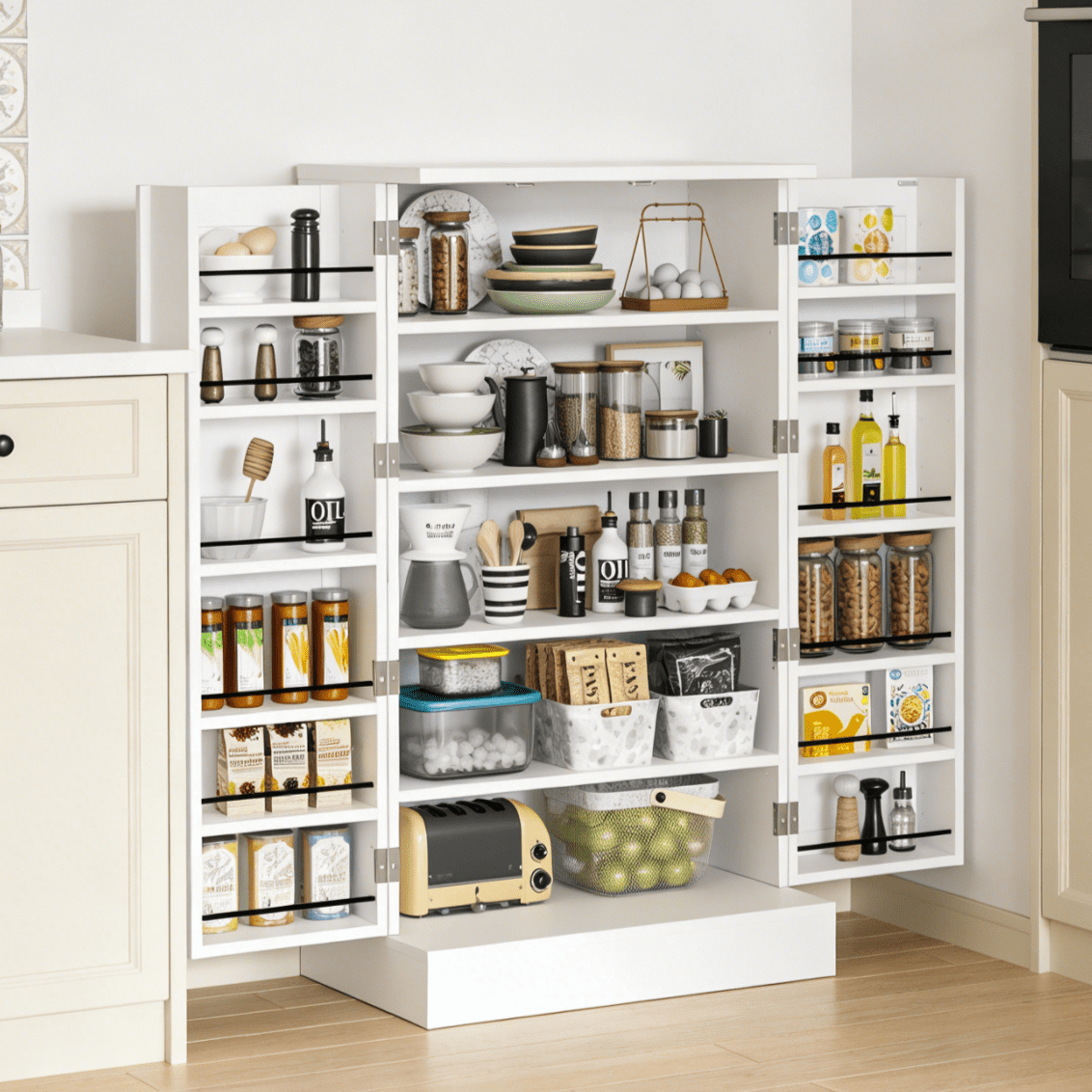 Ktaxon Modern Kitchen Pantry Storage Cabinet, 40.5" Freestanding Cupboard with Side Door Shelves for Kitchen, DIning Room, Home, White