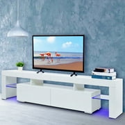 Ktaxon Modern LED TV Stand for up to 80 Inches TVs, Unit Cabinet Stand with Two Drawers, White