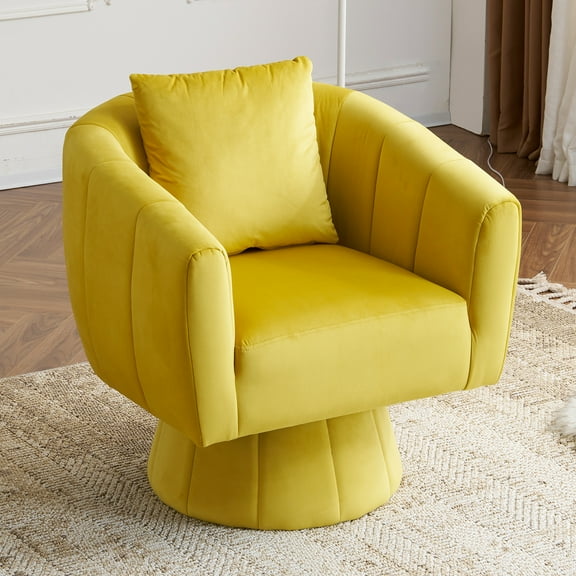 Ktaxon 360° Swivel Accent Armchair Velvet Upholstered Club Chair, Pumpkin Shape Sofa Corner Barrel Chair Yellow