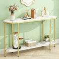 thumbnail image 1 of Ktaxon Modern Entryway Table 2 Tier for Entrance, Oval Sofa Coffee Desk Home Furniture with Storage Shelves, Display TV Table Metal Frame & Faux Marble Tabletop, Gold & White, 1 of 9