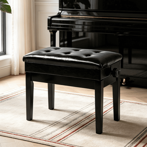 Ktaxon Modern Piano Bench Adjustable Height with Storage, 22.8'' Single Person Piano Stool Padded with Cushion, Black