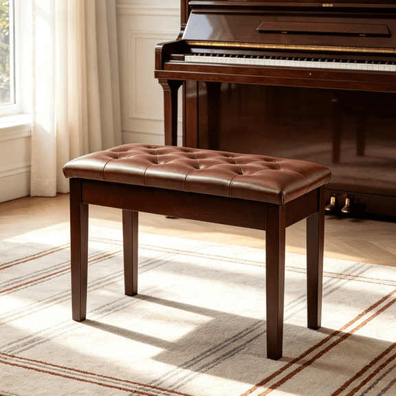 Ktaxon Modern Piano Bench with Cushion, 29'' Double/Duet Piano Stool with Storage and Thick Cushion, Faux Leather Padded Piano Stool Artist Duet Seat for Keyboard, Organ, or Vanity, Brown