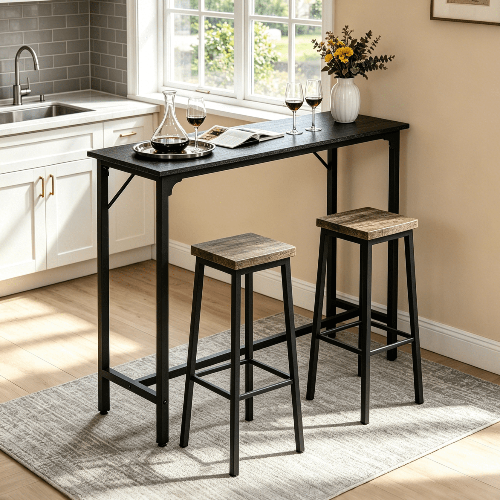 Ktaxon Modern Pub Dining Table for 2 People, 43" Long Bar Table Rectangle for Home, Black (Only Table)
