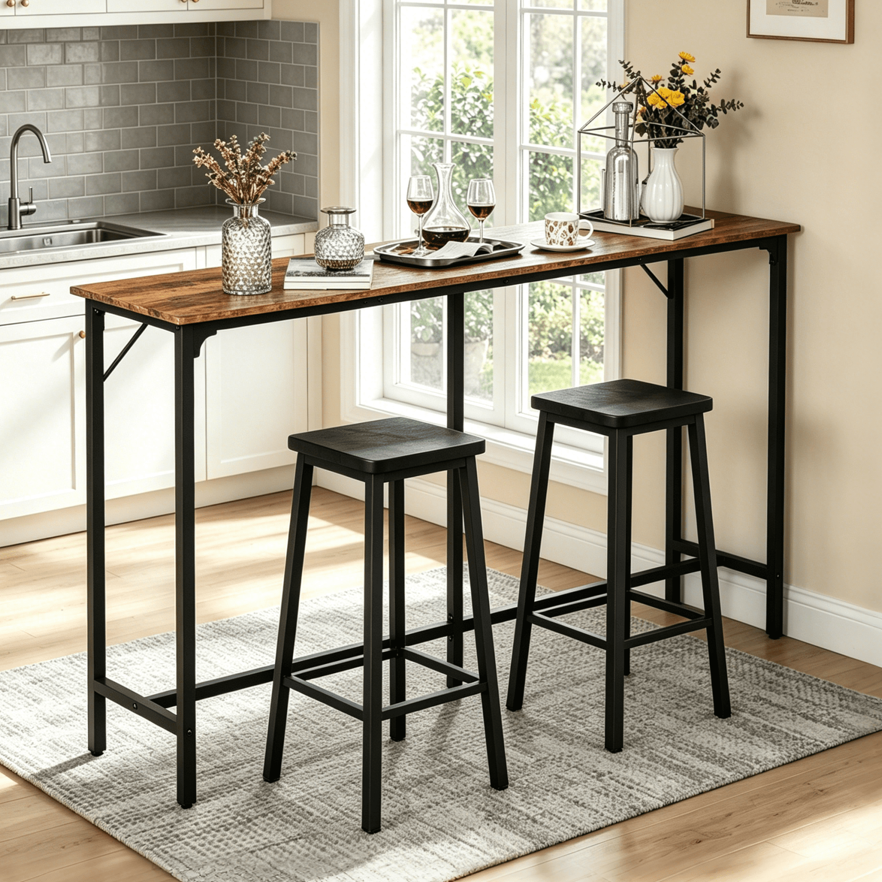 Ktaxon Modern Pub Dining Table for 4 People, 55" Long Bar Table Rectangle for Home, Brown (Only Table)