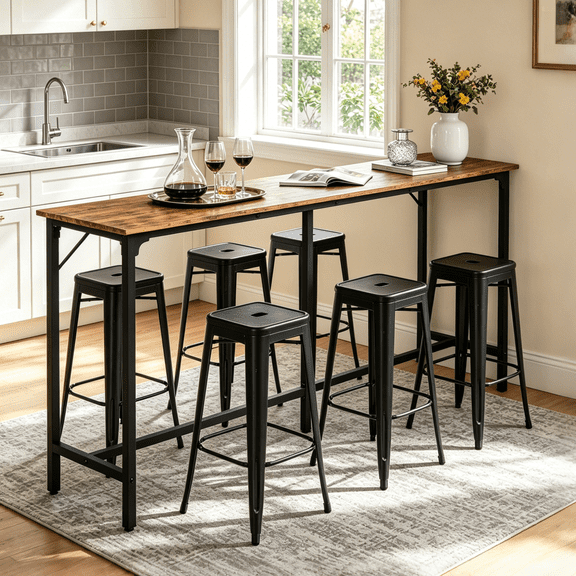 Ktaxon Modern Pub Dining Table for 6~8 People, 71" Long Bar Table Rectangle for Home, Brown (Only Table)