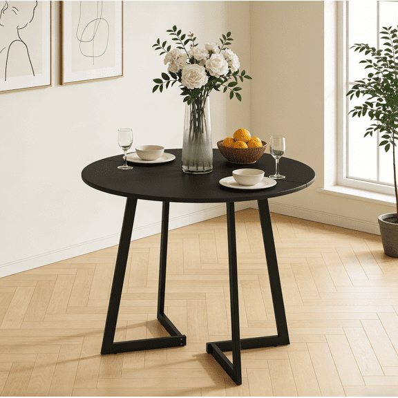 Ktaxon Modern Round Dining Table for 2~4, Simplistic 35.5" Kitchen Breakfast Table with Shaped Legs, Multifunctional Use Table for Small Space, Black