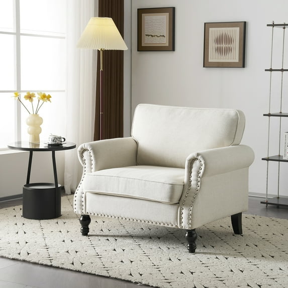 Ktaxon Modern Single Sofa Chair Line Fabric Accent Arm Chair for Bedroom, Office, Apartment, Dorm Beige