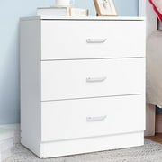 Ktaxon White 3 Drawer Dresser Nightstand Modern Wood Chest of Drawers for Bedroom, Living Room