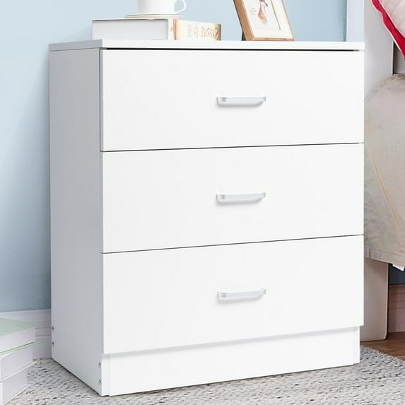 Ktaxon White 3 Drawer Dresser Nightstand Modern Wood Chest of Drawers Bedroom White Finish