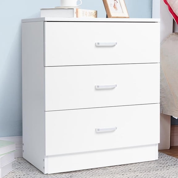 Ktaxon White 3 Drawer Dresser Nightstand Modern Wood Chest of Drawers Bedroom White Finish