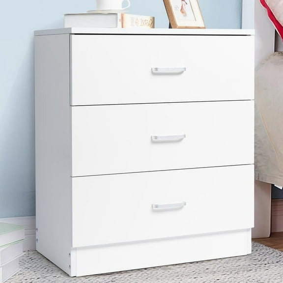 Ktaxon White 3 Drawer Dresser Nightstand Modern Wood Chest of Drawers Bedroom White Finish