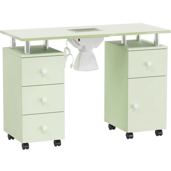 Ktaxon Nail Desk Manicure Table Storage Station with 4 Drawers, Lockable Wheels, Green