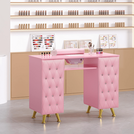 Ktaxon Manicure Table Nail Desk with Electric Downdraft Vent, Beauty Workstation, Pink & Diamond