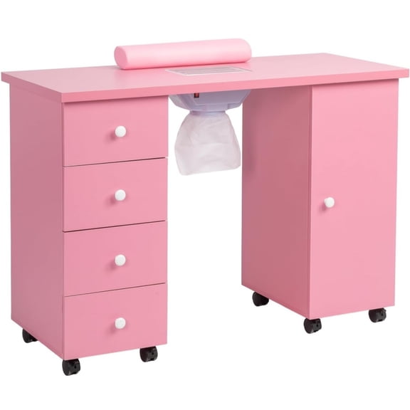 Ktaxon Nail Table Beauty Salon Tech Station with Electric Downdraft Vent, Pink