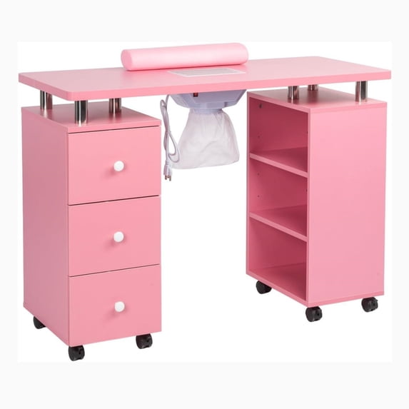Ktaxon Nail Table, Manicure Desk for Nail Tech with Electric Downdraft Vent, Pink