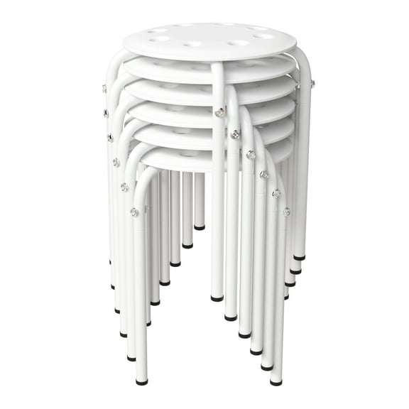 Ktaxon Nesting Plastic Stools, 6-Pack Stackable Chairs, 17.7" Round Lightweight Seating for Home Office Outdoor, White