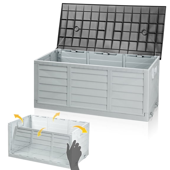 Ktaxon New Generation Foldable Storage Deck box,Upgraded Collapsible Storage Box,Portable & Space-Saving Pattern Design,Lightweight & Durable,Gray