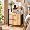 thumbnail image 1 of Ktaxon Nightstand with Charging Station End Table with 2 Fabric Drawers Bedside Table Furniture for Bedroom, Living Room,Fluted Oak Wave Design, 1 of 11