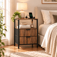 thumbnail image 1 of Ktaxon Nightstand with Charging Station End Table with 2 Fabric Drawers Bedside Table Furniture for Bedroom, Living Room,Fluted Brown Wave Design, 1 of 11