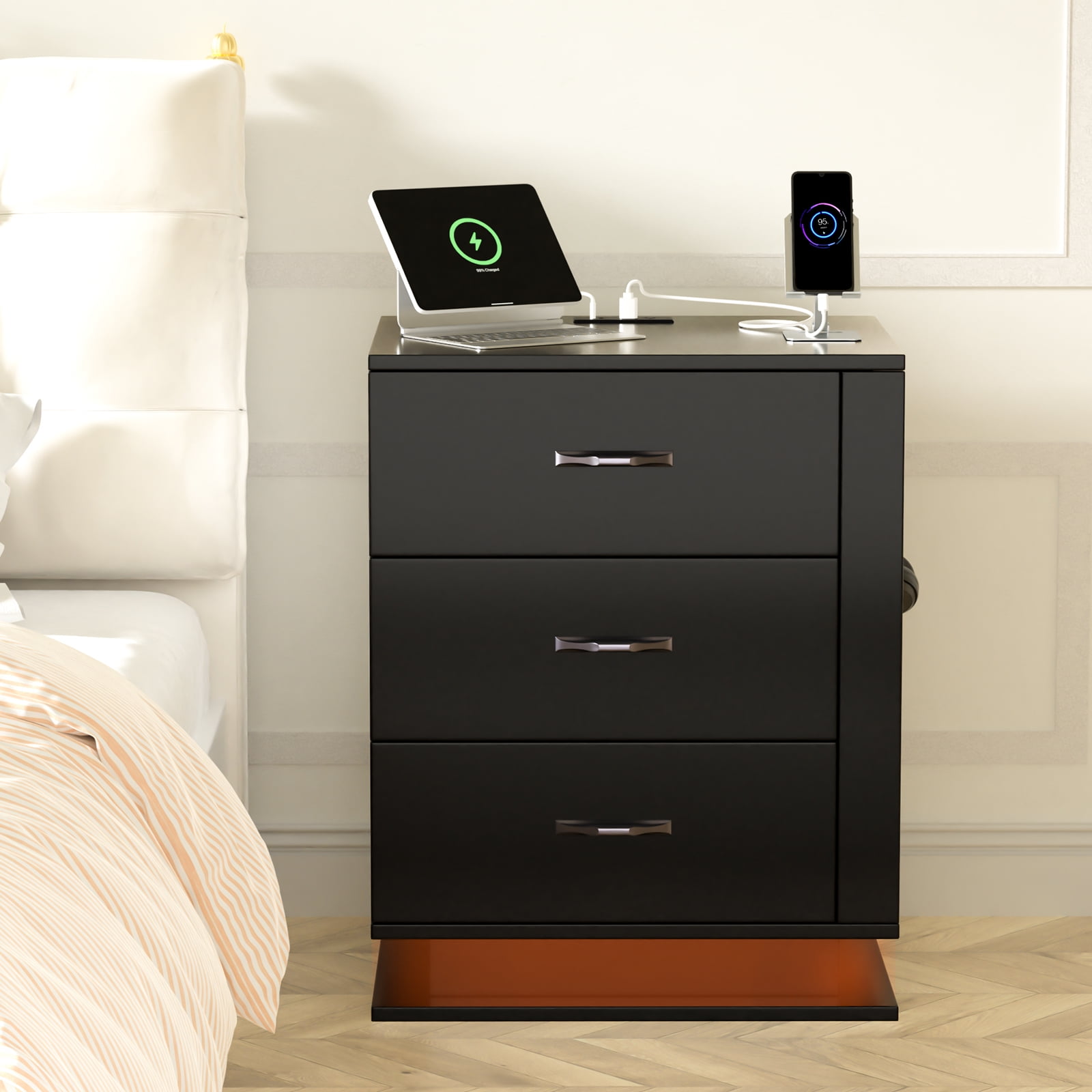Ktaxon Nightstand Right Side RGB Bedside Table with Charging Station ...