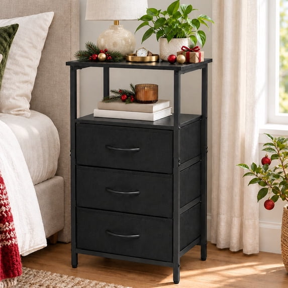Ktaxon Nightstand with 3 Drawers End Table Bedside Table Furniture for Bedroom, Living Room, Black