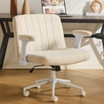 thumbnail image 1 of Ktaxon Office Chair with Chenille Fleece Upholstery, Flip-Top Armrest Desk Chair on Metal Star Base, Adjustable Height & Quiet Casters for Home Study Beige, 1 of 10