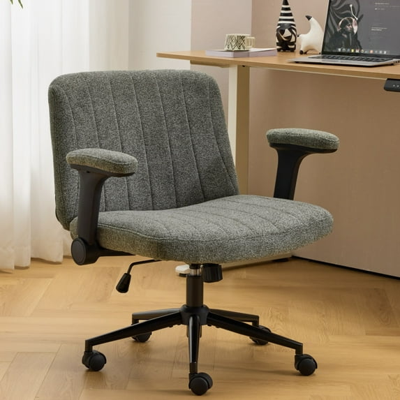 Ktaxon Office Chair with Chenille Fleece Upholstery, Flip-Top Armrest Desk Chair on Metal Star Base, Adjustable Height & Quiet Casters for Home Study Green