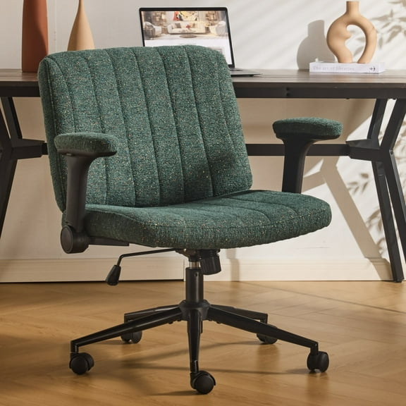Ktaxon Office Chair, Flip-Top Armrest Desk Chair on Metal Star Base, Starry Chenille Vanity Chair with Adjustable Height & Swivel Wheels Green