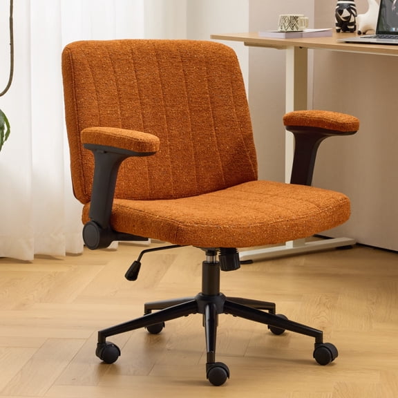 Ktaxon Office Chair, Flip-Top Armrest Desk Chair on Metal Star Base, Starry Chenille Vanity Chair with Adjustable Height & Swivel Wheels Orange