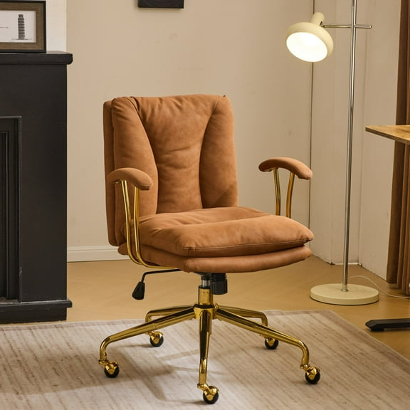 Ktaxon Office Chair High Back Study Chair Faux Leather Adjustable Swivel Vanity Chair with Padded Armrests for Conference and Home Brown