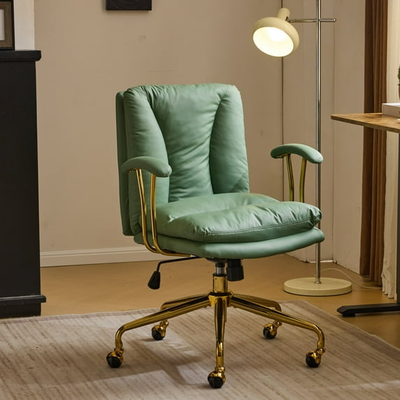 Ktaxon Office Chair High Back Study Chair Faux Leather Adjustable Swivel Vanity Chair with Padded Armrests for Conference and Home Green