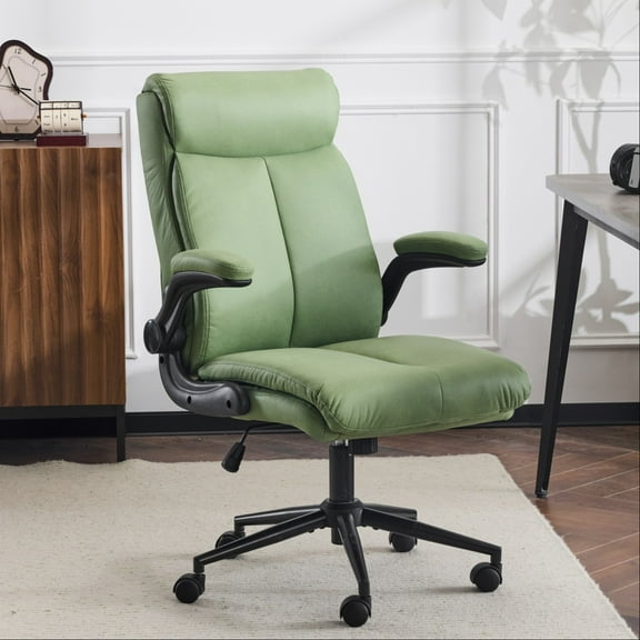 Ktaxon Office Chair with High Back, Flip-Up Arms & Swivel Base, PU Desk Chair with  Adjustable Height for Work, Study & Gaming Olive Green