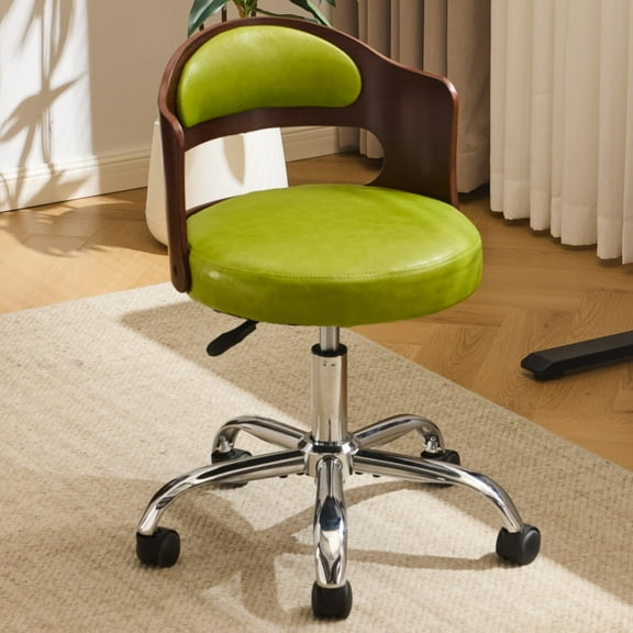 Ktaxon Office Computer Desk Chair with Rolling Wheels, Vanity Stool with Faux Leather Seat, Adjustable Task Chair for Study Make-up Dressing Green