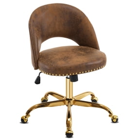 Ktaxon Office Desk Chair Adjustable Bronzing Cloth Fabric Computer Task Chair Small Rolling Vanity Stool with Wheels for Study Make-up Dressing Room Brown