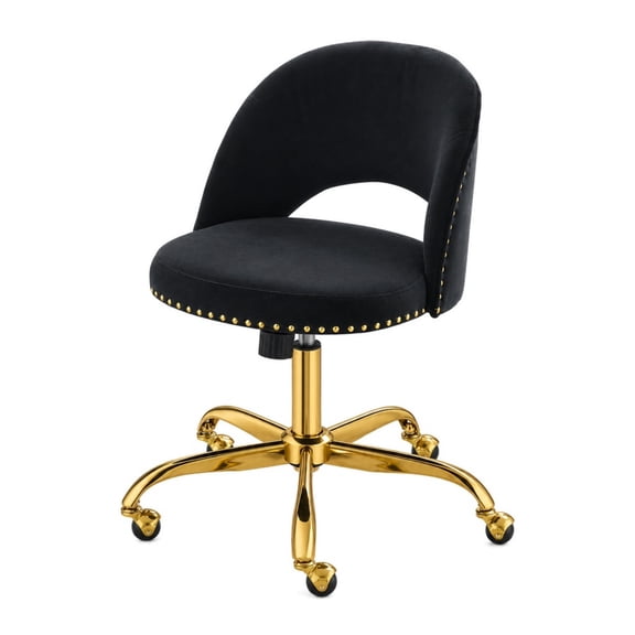 Ktaxon Office Desk Chair Adjustable Flannel Computer Task Chair Small Rolling Vanity Stool with Wheels for Study Make-up Dressing Black