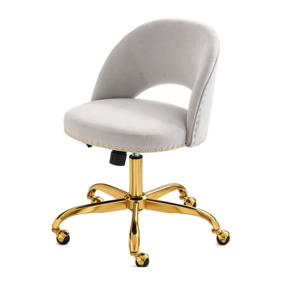 Ktaxon Office Desk Chair Adjustable Flannel Computer Task Chair Small Rolling Vanity Stool with Wheels for Study Make-up Dressing Gray