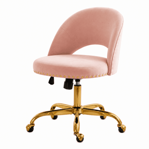 Ktaxon Office Desk Chair Adjustable Flannel Computer Task Chair Small Rolling Vanity Stool with Wheels for Study Make-up Dressing Room Pink