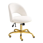 Ktaxon Office Desk Chair Adjustable Flannel Computer Task Chair Small Rolling Vanity Stool with Wheels for Study Make-up Dressing White