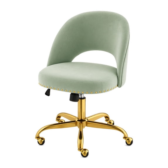 Ktaxon Office Desk Chair Adjustable Flannel Computer Task Chair Small Rolling Vanity Stool with Wheels for Study Make-up Light Green