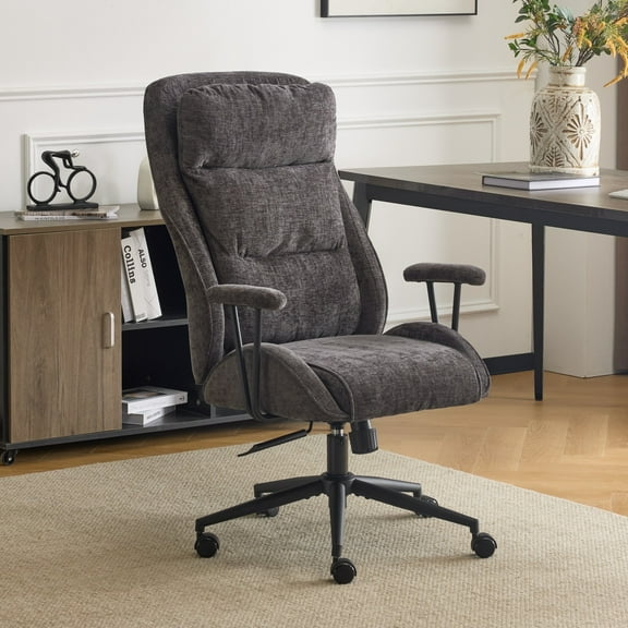 Ktaxon Office Gaming Chair High Back with Armrests – Adjustable Swivel Chair 360° Rotation 30° Recline Chenille Seat Star Base Wheels Dark Gray