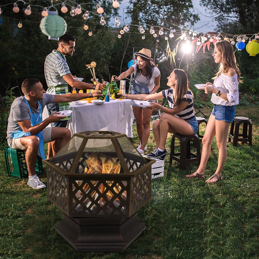 Ktaxon Outdoor Fire Pit Hex-Shaped Decoration Accent for Patio,Backyard,Poolside