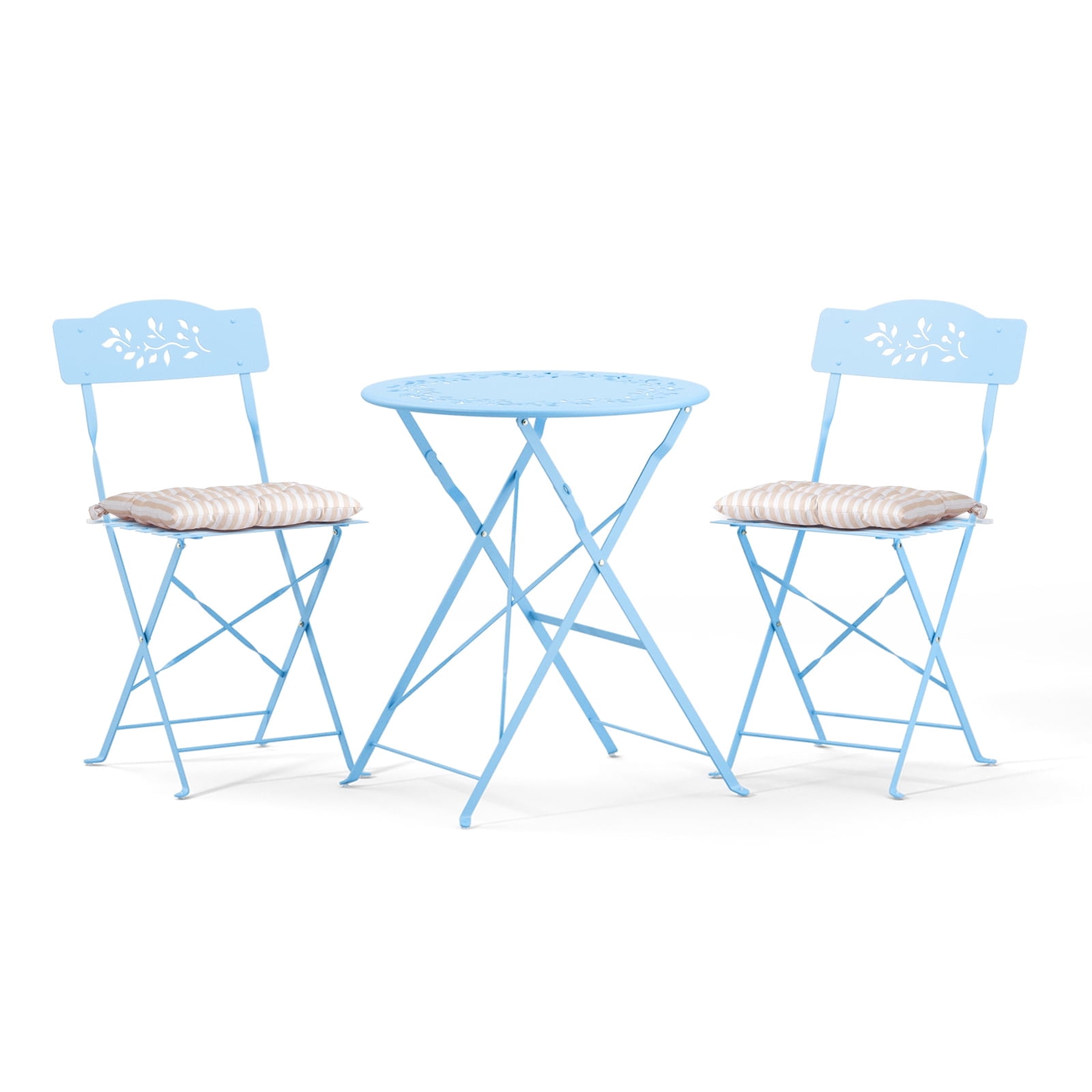 Ktaxon Outdoor 3-Piece Folding Bistro Set with Cushion, Small Metal Patio Seating Furniture Set - Blue