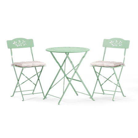 Ktaxon Outdoor 3-Piece Folding Bistro Set with Cushion, Small Metal Patio Seating Furniture Set - Green