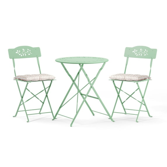 Ktaxon Outdoor 3-Piece Folding Bistro Set with Cushion, Small Metal Patio Seating Furniture Set - Green